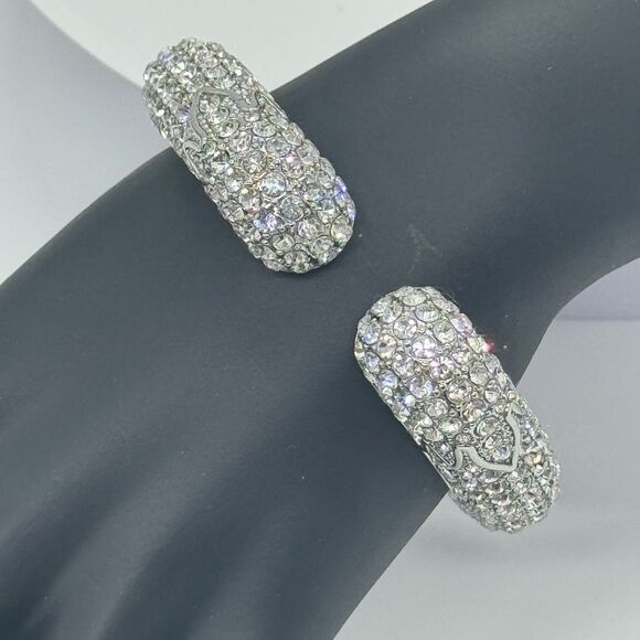 High End Department Store Designer Kissable Hinged Cuff Bracelet with Pave CZ - Picture 4 of 13